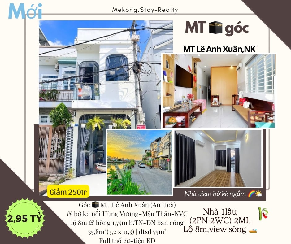 Nhà Góc 1 Lầu View Sông Lê Anh Xuân, Ninh Kiều - 35.8m², 2.95 Tỷ