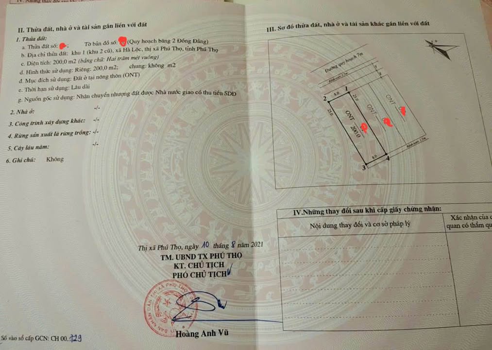 Đất nền Phường Phú Thọ, TX Phú Thọ 200m² - Đất thổ cư 100%