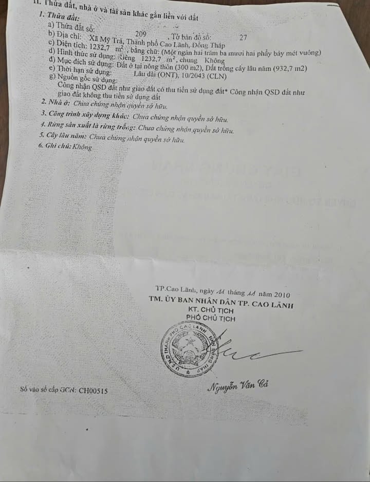 Đất Vàng Xã Mỹ Trà, Cao Lãnh - 1281m² Thổ Cư, Tặng Kèm Nhà Ở Ngay!