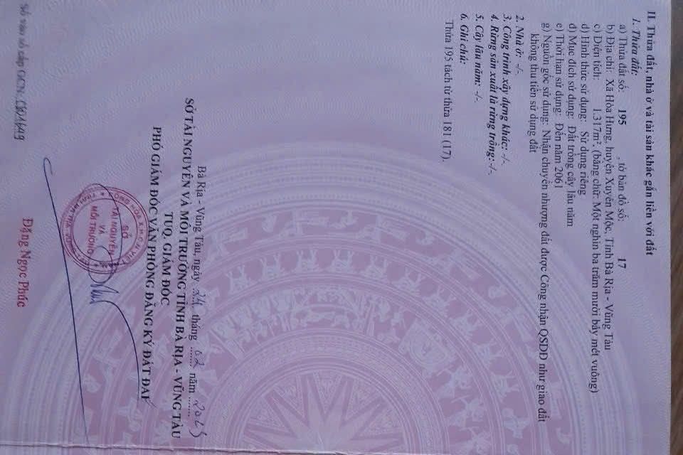 Bán Đất Vũng Tàu 1317m² Sổ Đỏ Chính Chủ Tại Xuyên Mộc