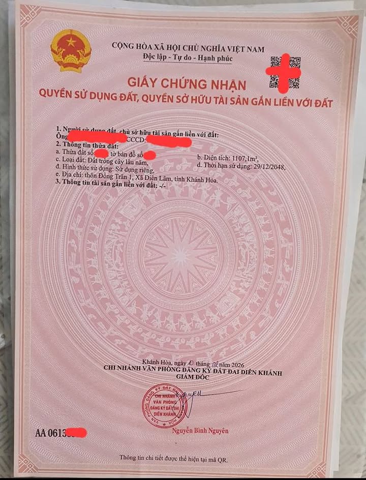 Đất nền Khánh Vĩnh, Khánh Hòa 1107m² - Đường to ô tô, sổ hồng sẵn
