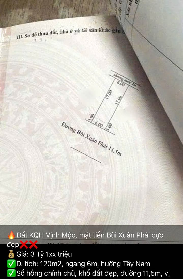 Đất nền KQH Vịnh Mộc 120m² giá 3.1 tỷ - Sổ hồng sẵn, xây trọ cực đỉnh!