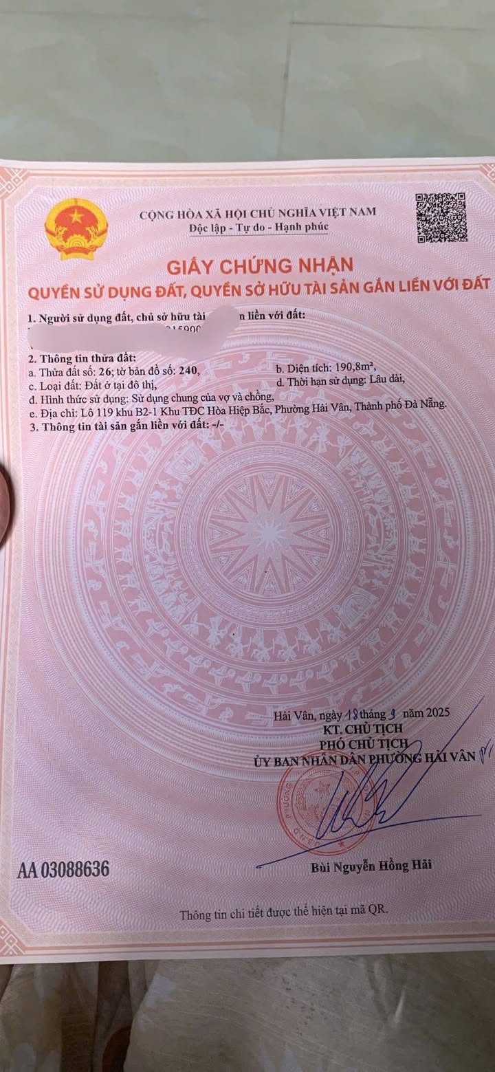 Đất TĐC Hòa Hiệp Bắc Đà Nẵng 190m² – Sổ đỏ chính chủ!