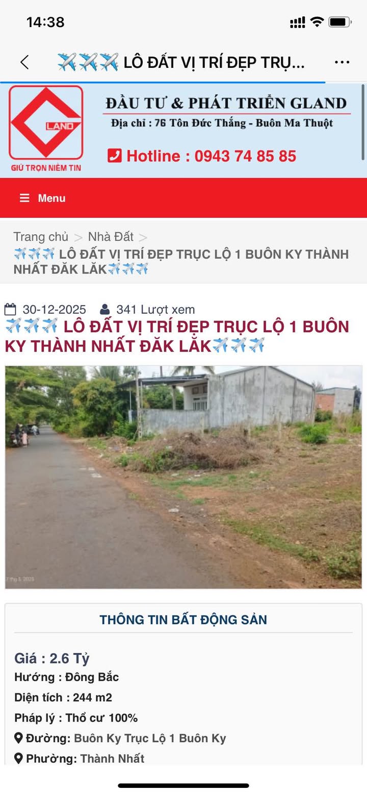 Đất Lô Góc 2 Mặt Tiền Trục Lộ 1 Buôn Ky, Buôn Ma Thuột - 244m² Giá Tốt