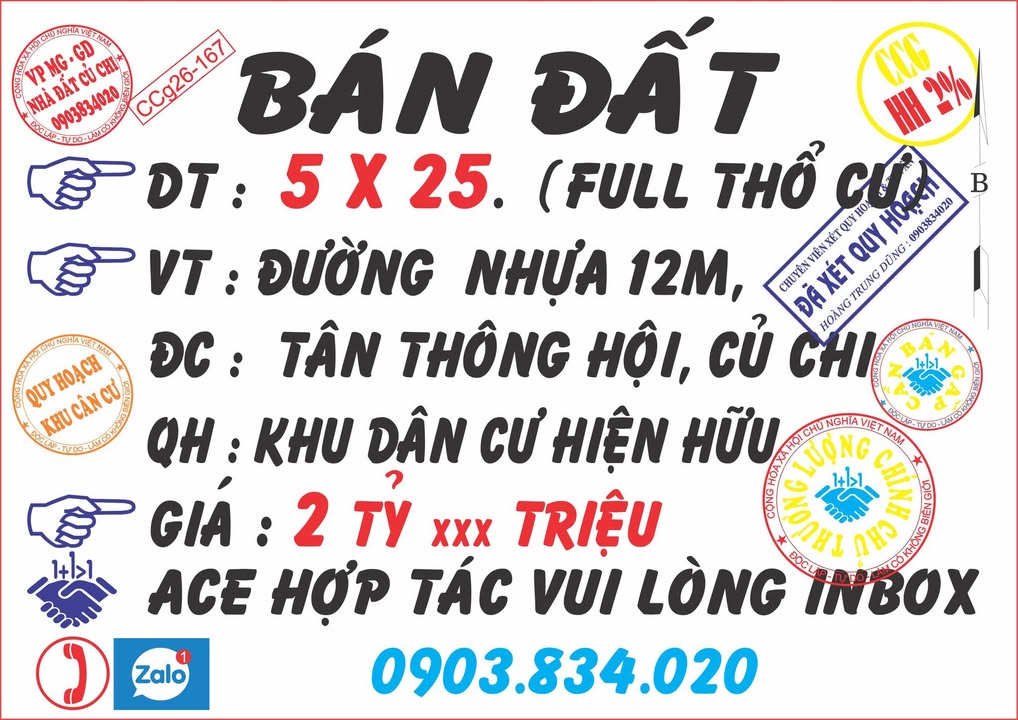 Đất thổ cư Củ Chi 125m² mặt tiền đường nhựa 12m - Giá 2.3 tỷ