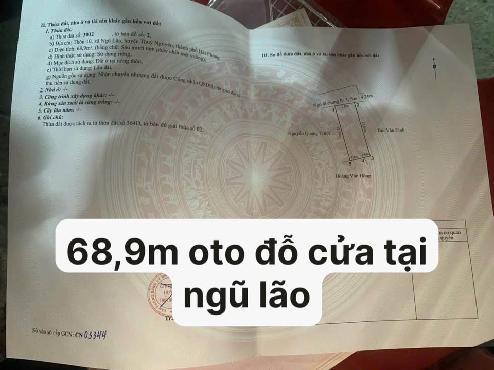 Bán đất Thủy Nguyên 69m² giá 1 tỷ - Sổ đỏ chính chủ, gần chợ