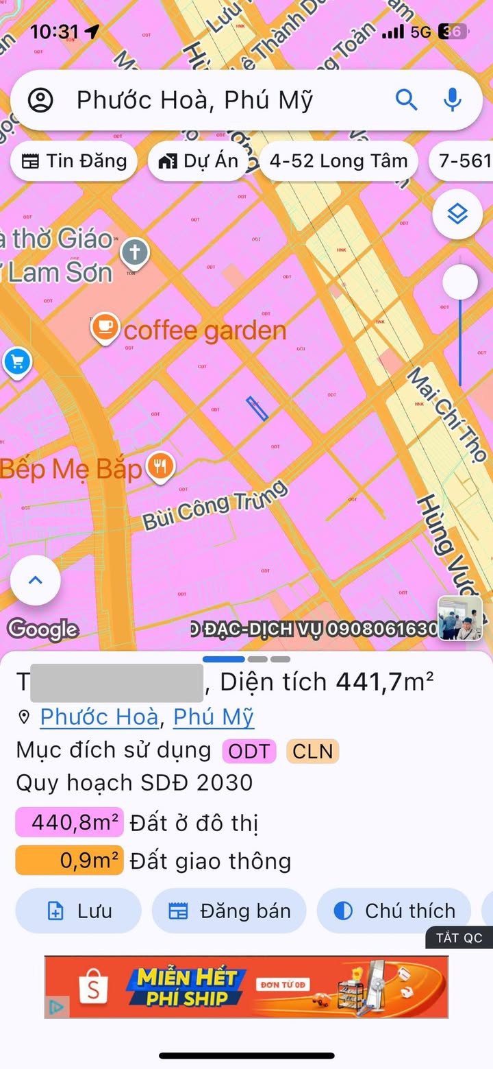 Đất Phường Phước Hoà Phú Mỹ 440m² giá 4 tỷ - Đường to ô tô