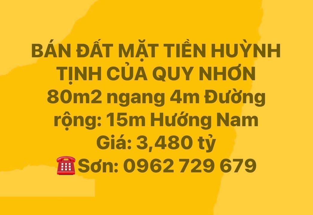 Bán Đất Mặt Tiền Huỳnh Tịnh, Quy Nhơn - 80m² - 3.48 Tỷ