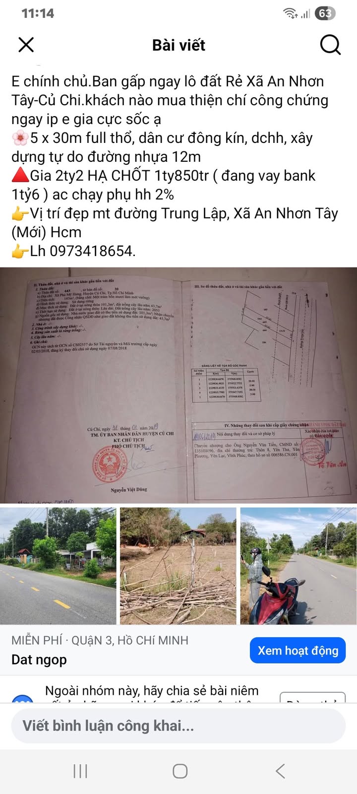 Đất nền Trung Lập Củ Chi 150m² giá 1.85 tỷ - Sổ hồng chính chủ