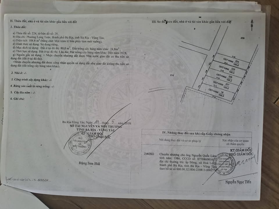Bán Đất Long Toàn BR-VT 105m² Sổ Đỏ Giá 1.3 Tỷ