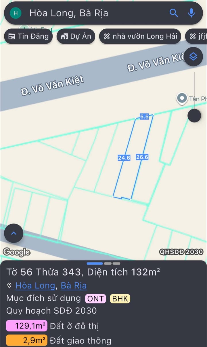 Đất nền Võ Văn Kiệt Bà Rịa 132m² - Sổ đỏ chính chủ, thương lượng tốt!