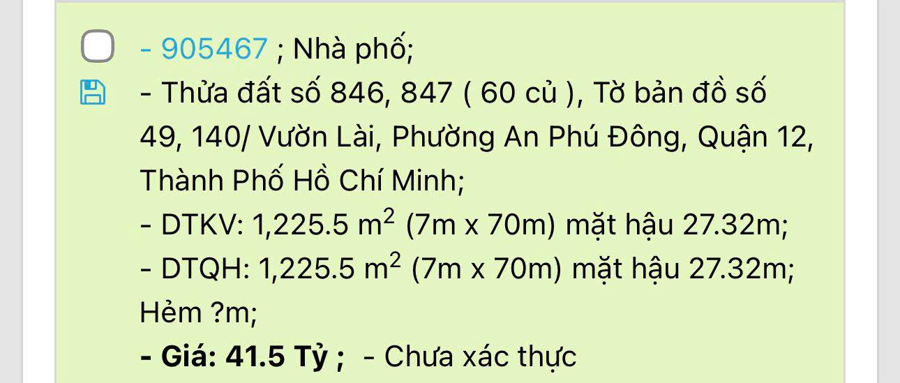 Nhà Phố 1225m² Quận 12 - Hẻm Xe Tải, Full Thổ Cư, Giá 38 Tỷ