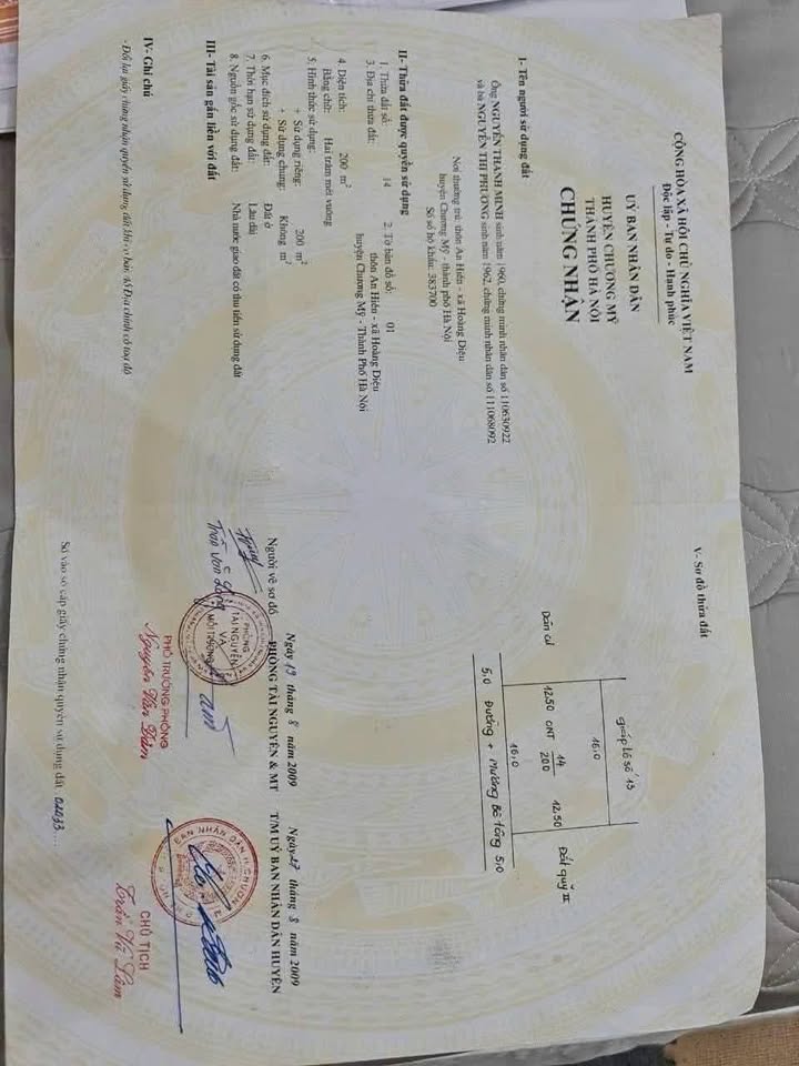 Đất thổ cư 200m² Hoàng Diệu, Chương Mỹ - Sổ đỏ vuông vắn, ô tô tránh