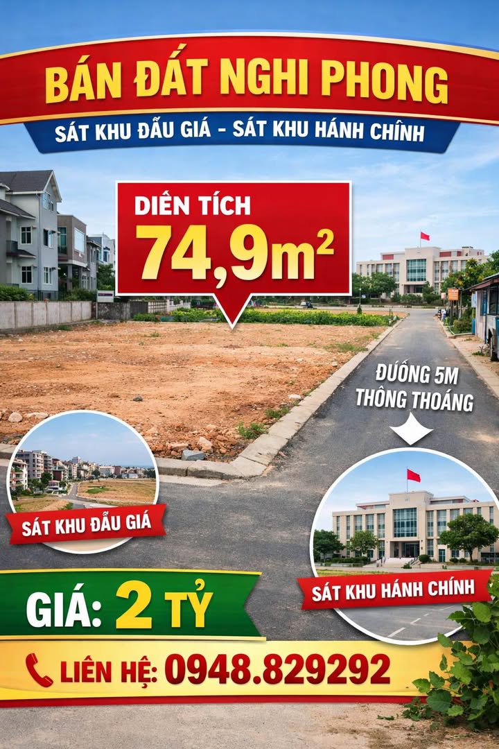 Đất Nền Nghi Phong - 74.9m² - Sát Khu Đấu Giá, Giá 2 Tỷ