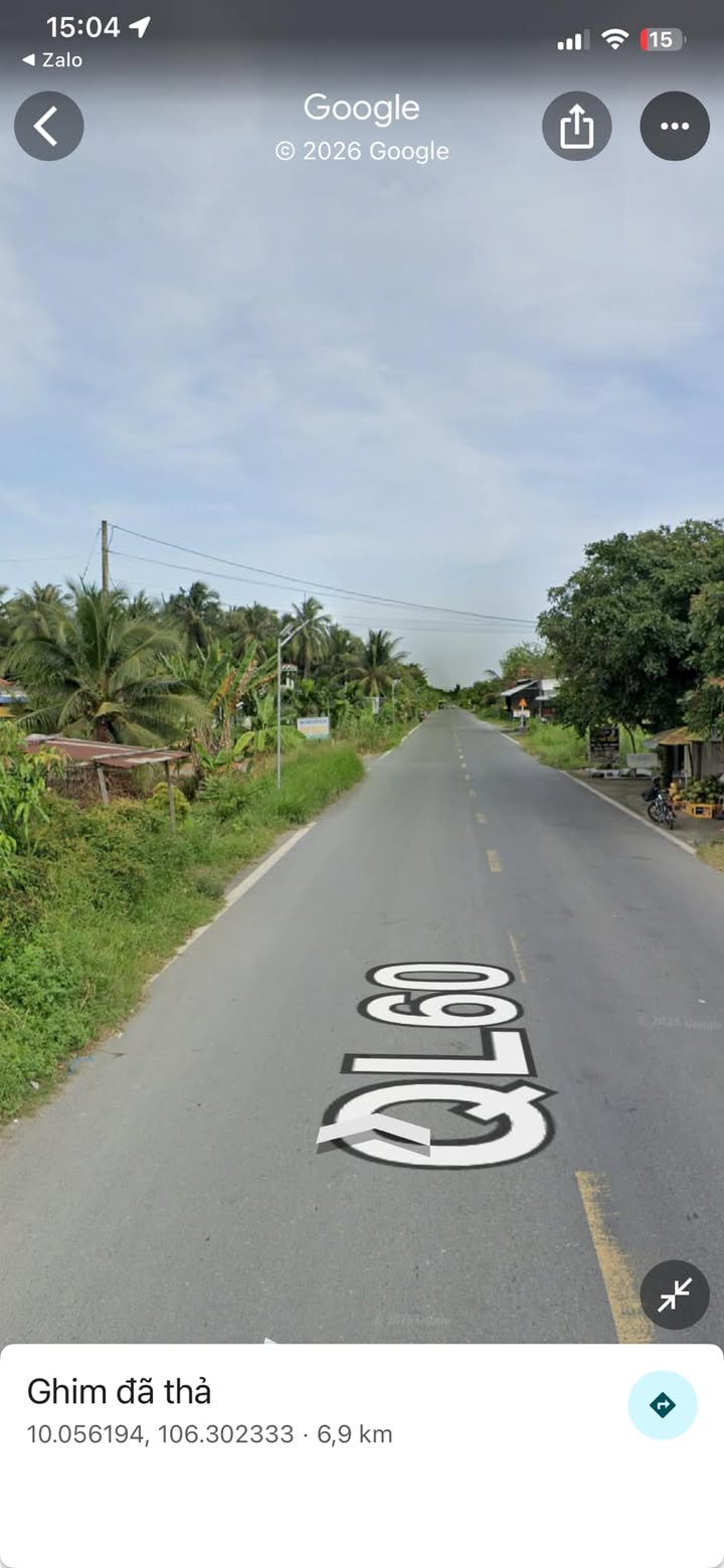 Bán đất mặt tiền QL60 Bến Tre 1500m² giá 2 tỷ - Sổ đỏ chính chủ