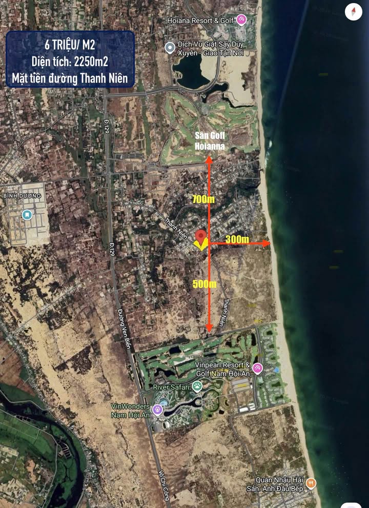 Đất Biển Hội An 2250.4m² Mặt Tiền Thanh Niên - Sổ Đỏ, Giá 13.5 Tỷ