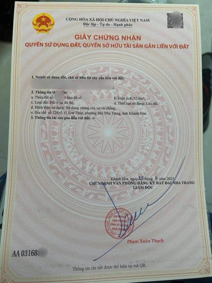 Đất nền KDC Sơn Thủy Nha Trang 62.6m² giá 3.7 tỷ - Sổ đỏ chính chủ!