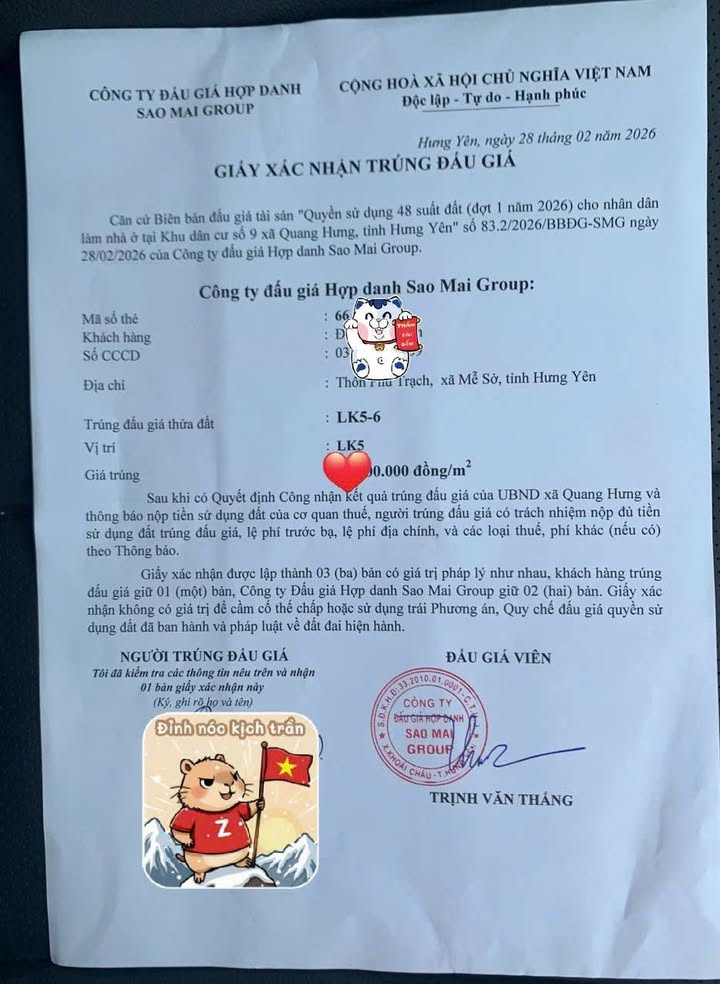 Đất đấu giá Phù Cừ, Hưng Yên 98.3m² - Sổ đỏ sẵn, ô tô tránh