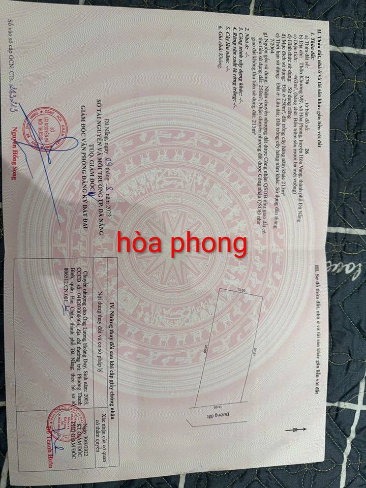 Đất nền Hòa Vang 463m² (250m² đất ở) - Giá 2.45 tỷ, 2 mặt thoáng