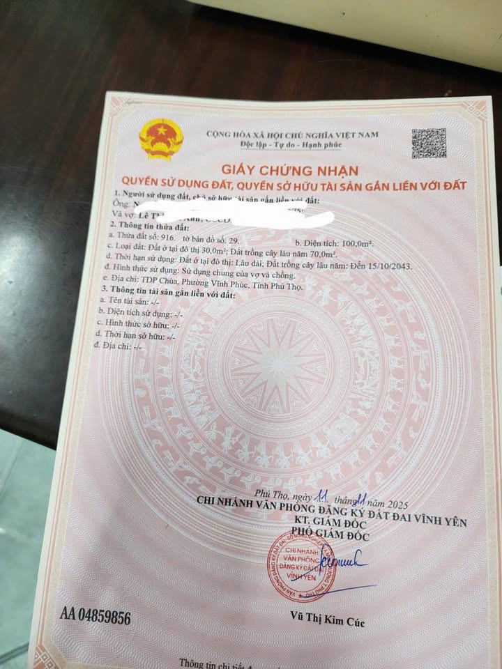 Đất nền Vĩnh Yên 100m² chỉ 1.7 tỷ - Sổ đỏ chính chủ!