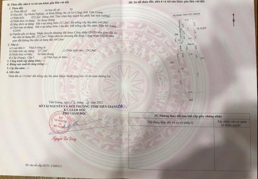 Nhà & Khu Nhà Nghỉ Mặt tiền DH15 Gò Công 872m² - Đầu tư sinh lời 5.5 tỷ!