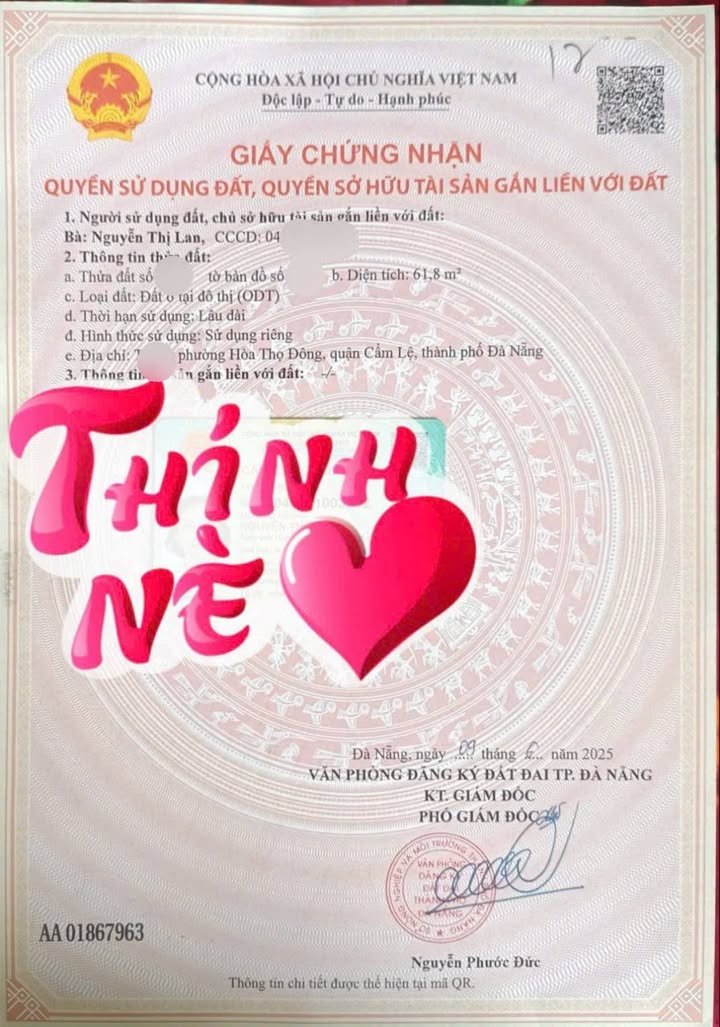 Đất mặt tiền Bình Thái 4 Đà Nẵng 62m² - Sổ đỏ chính chủ!