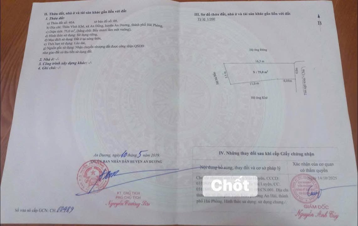 Đất nền Vĩnh Khê 75m² - Sổ đỏ chính chủ, ô tô vào nhà