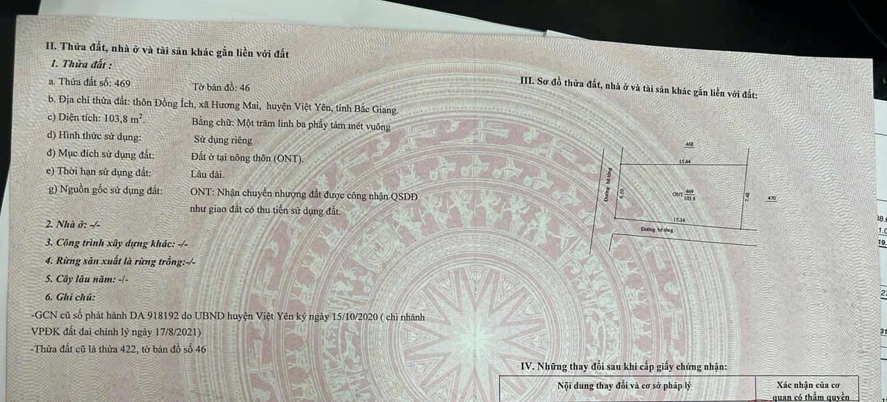 Đất nền Đồng Ích Việt Yên 104m² - Đất thổ cư 100%