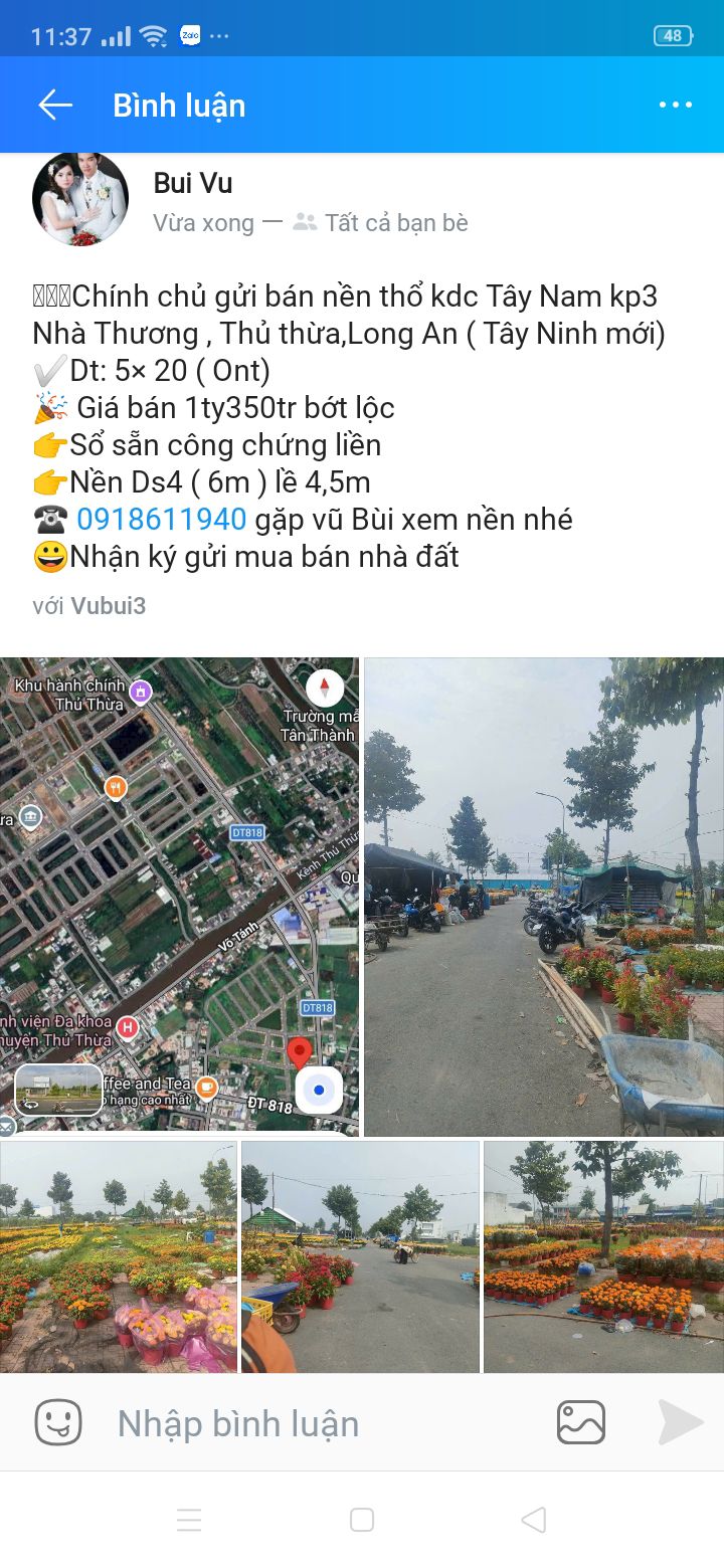 Đất Nền 100m² Sổ Sẵn KDC Tây Nam, Thủ Thừa - Giá 1.35 Tỷ