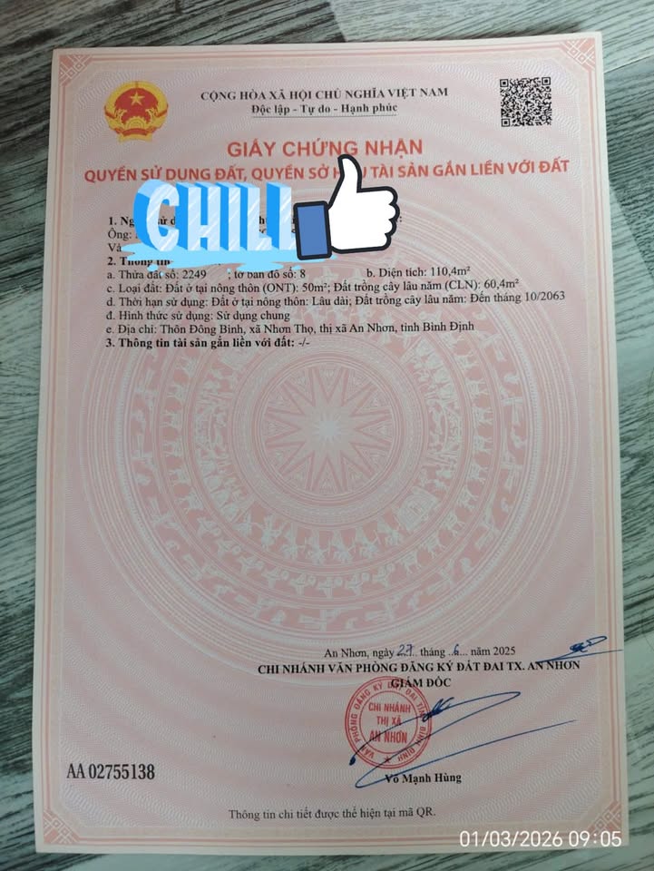 Đất nền Thôn Đông Bình An Nhơn 110.4m² - Sổ đỏ chính chủ