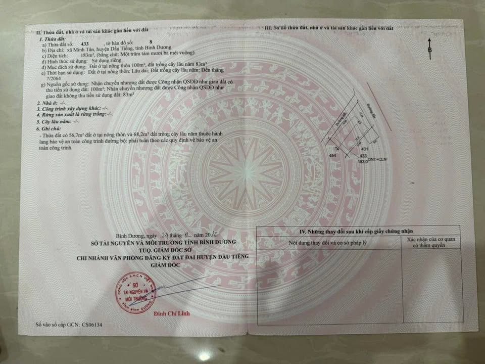 Đất nền Lô góc Minh Tân, Dầu Tiếng, Bình Dương 183m² Sổ đỏ chính chủ