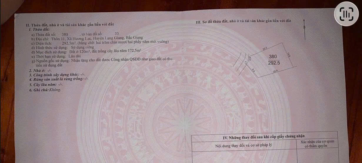 Đất Lạng Giang 292.5m² Thổ cư 120m² - Sổ đỏ sẵn sàng giao dịch
