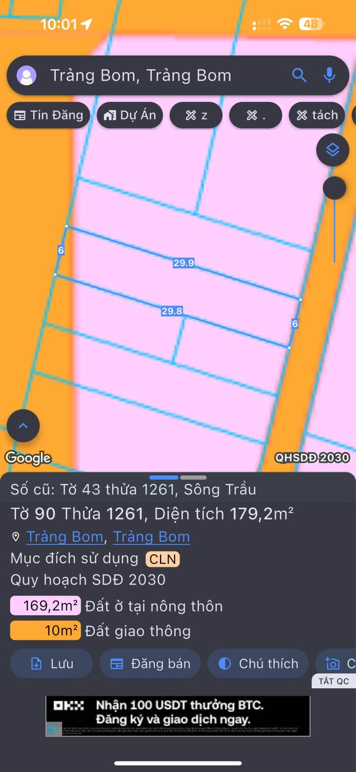Đất Nền Trảng Bom 180m² Sổ Đỏ Full Thổ Cư - Gần Chợ Salim