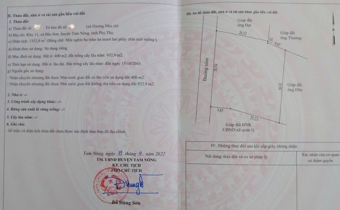 Đất Hương Nộn Tam Nông 1.333m² - Đất thổ cư 100% tiềm năng