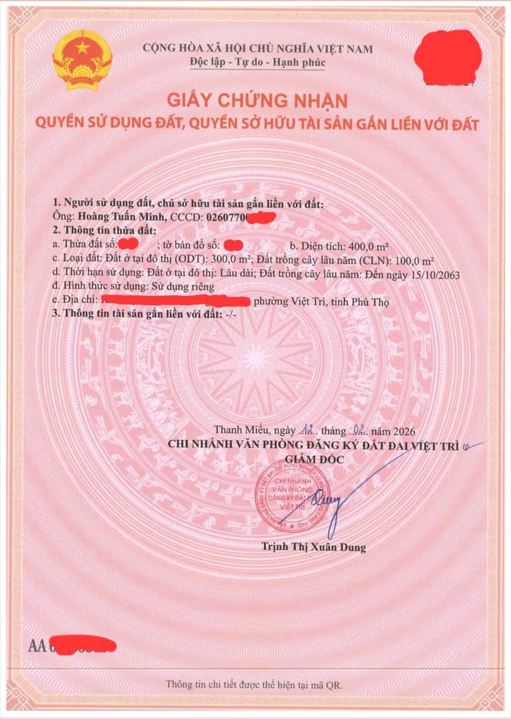 Đất nền trung tâm Việt Trì 300m² sổ hồng - Xây biệt thự sang trọng