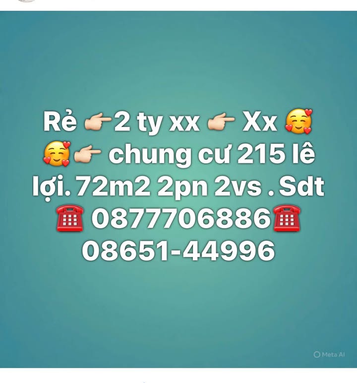 Căn hộ 215 Lê Lợi 72m² 2 tỷ - Bàn giao ngay