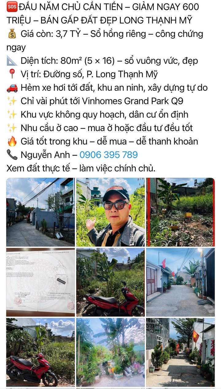 Đất nền Long Thạnh Mỹ 80m² giá 3.7 tỷ - Sổ hồng chính chủ