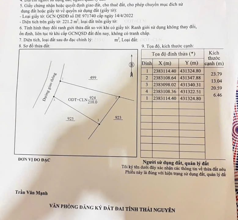 Đất nền Tích Lương, TP. Thái Nguyên 210m² - Mặt tiền rộng, giá đầu tư 1.3 tỷ
