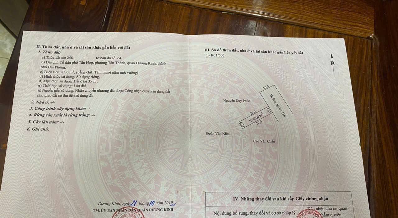 Đất nền Dương Kinh 85m² giá 2.3 tỷ - Sổ đỏ chính chủ, đường 10m