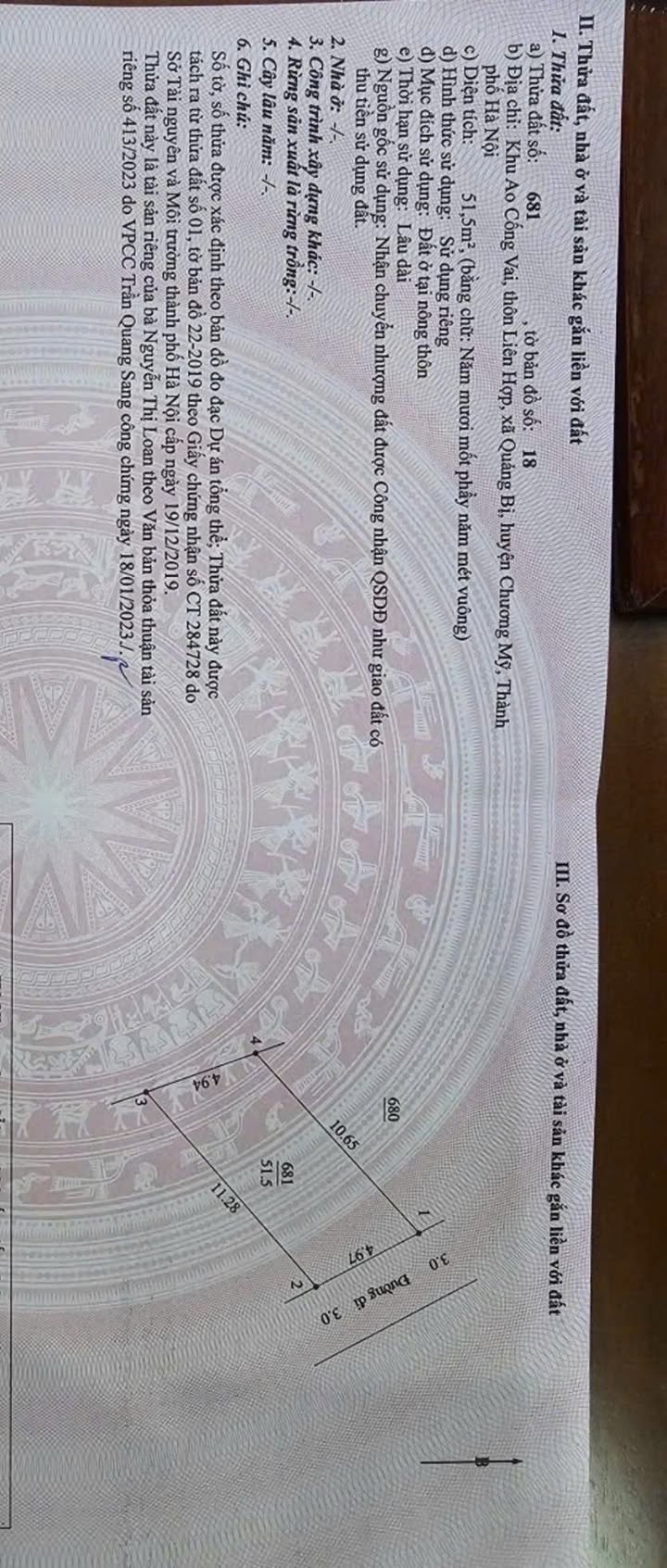 Đất nền Chương Mỹ 51.5m² – Sổ đỏ chính chủ, đường ô tô tiện lợi!