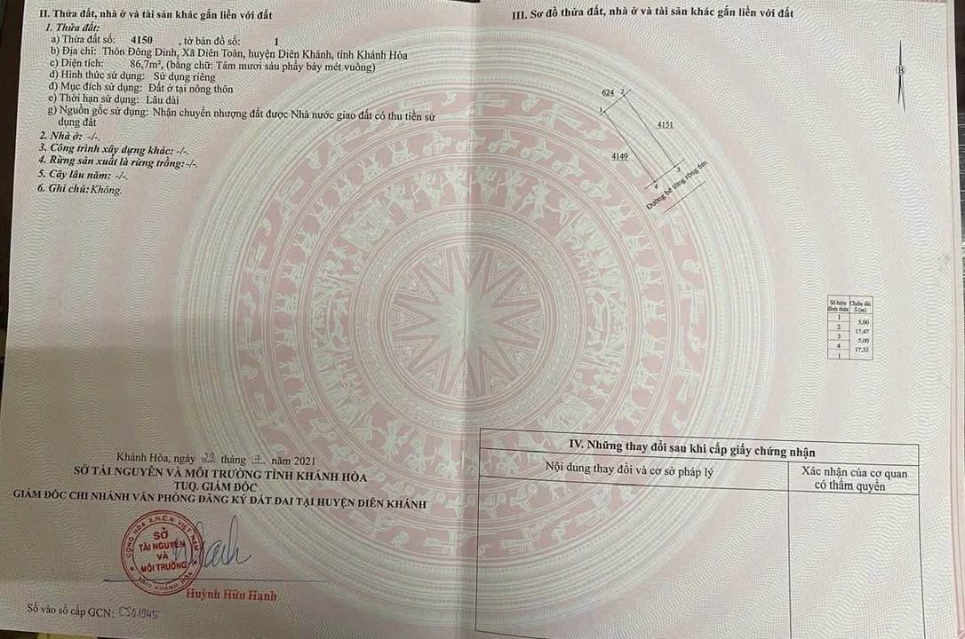 Bán Đất Diên Toàn 86.7m² Full Thổ Cư - Sổ Hồng Sẵn Sàng