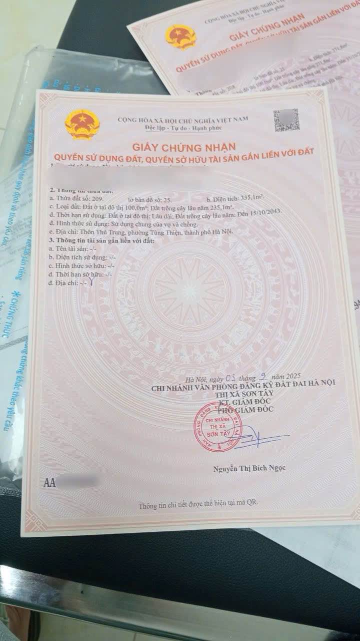 Đất nền Sơn Tây 335m² - Sổ đỏ chính chủ, xây dựng tự do!