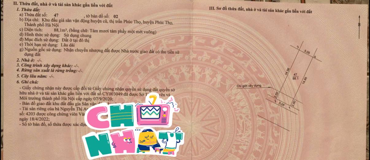 Đất nền Phúc Thọ 88m² giá chỉ 3.x tỷ - Vị trí đắc địa, tiềm năng sinh lời cao