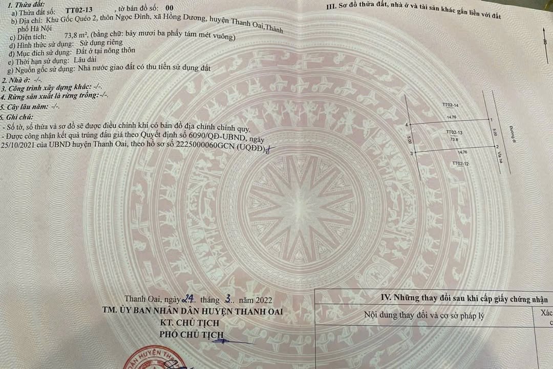 Đất nền Thanh Oai 74m² - Sổ đỏ chính chủ, sát Vinolympic!