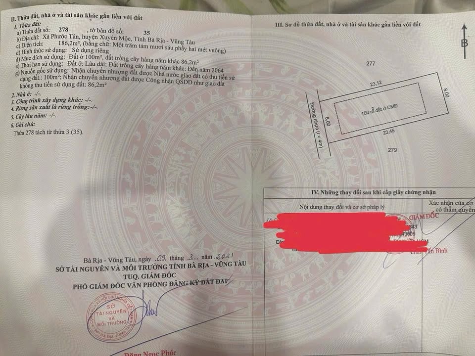 Đất Nền Mặt Tiền Đường Nhựa Hồ Tràm 184m² - Sổ Hồng Thổ Cư, Giá 1.25 Tỷ TL