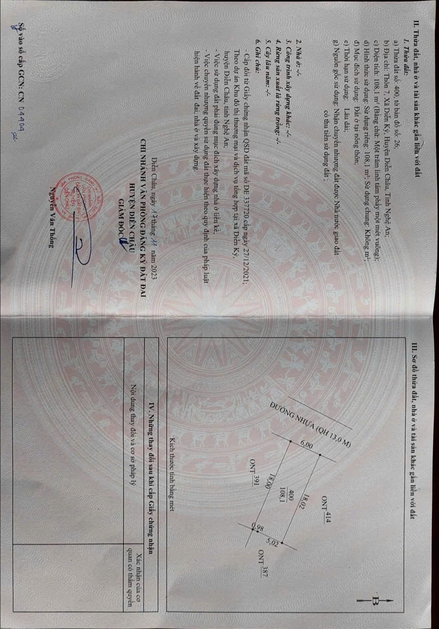 Đất nền Diễn Châu 108m² - An cư lạc nghiệp, sổ hồng trao tay