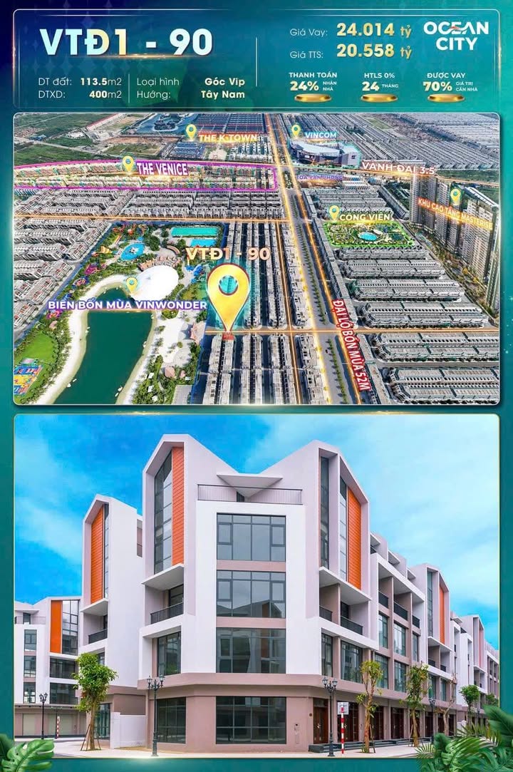 Shophouse Góc VIP Vinhomes OCP2 - 400m² Kinh doanh Đắc Lộc