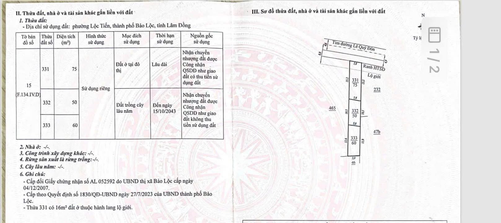 Đất Mặt Tiền Lê Quý Đôn Bảo Lộc 190m² - Sổ Đỏ Chính Chủ!