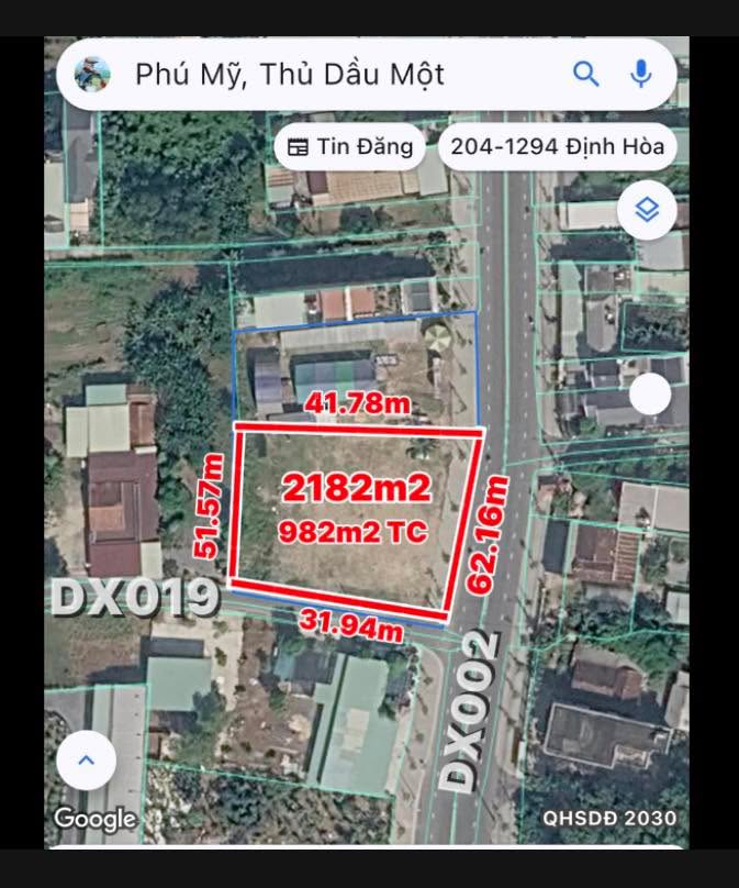 Cho thuê lô góc 2 mặt tiền DX002 Phú Mỹ 2182m² - Vị trí đắc địa