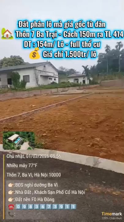 Đất Ba Vì 154m² Sổ Đỏ Full Thổ Cư - Chỉ 1.5 Tỷ, Sẵn Sàng Đầu Tư